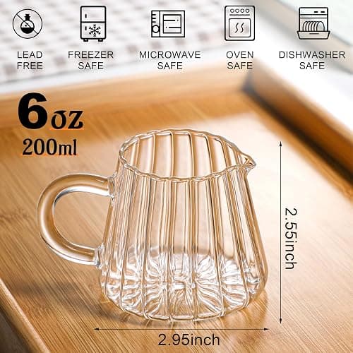 Loscarol 2 Pcs Small Glass Pitcher - Elegant Wave Shaped Creamer Pitcher for Coffee, Milk, Tea, 6 oz Milk Frothing Cup Creamer Jug for Kitchen thumbnail 3