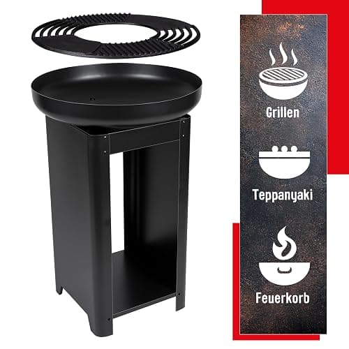 BBQ Collection 3-in-1 Feuerschale mit Grillrost - Feuerkorb 61 x 90 cm - Outdoor Küche mit Teppanyaki und BBQ Grillplatte - Plancha BBQ mit Holzlagerplatz - Gartenkamin für Außen - Metall thumbnail 3