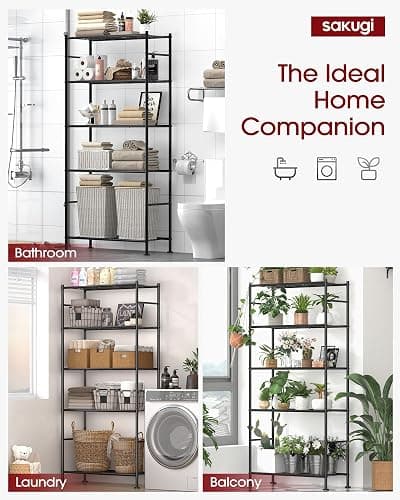 Sakugi Storage Shelves - 5 Tier Shelf Organizer, Heavy Duty Garage Shelving Unit with Leveling Feet, Stable Metal Shelves Organizer for Pantry, Kitchen and Closet, 33.0" W x 12.6" D x 72.0" H, Black thumbnail 4