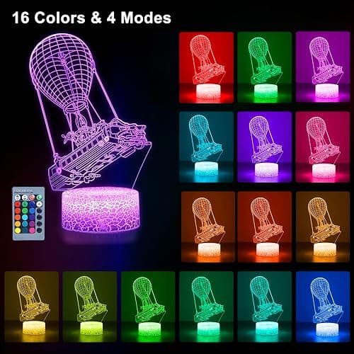 Batttlebus 3D Led Lights Artwork Vision Effect Night Light Remote Control & 16 Colors Mood Lamp Hot Air Balloon Lighting Birthday Holiday Ideas Decorations for Boys Teen Boyfriends - Batttlebus thumbnail 3