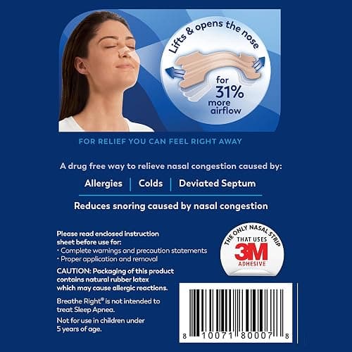 Breathe Right Original Nose Strips to Reduce Snoring and Relieve Nose Congestion, Tan, 30 Count (Packaging May Vary) thumbnail 7