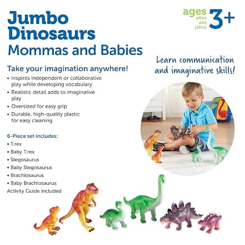 Learning Resources Jumbo Dinosaurs I Mommas and Babies I T-Rex, Stegosaurus, and Brachiosaurus, 6 Animals, multi-color thumbnail 6