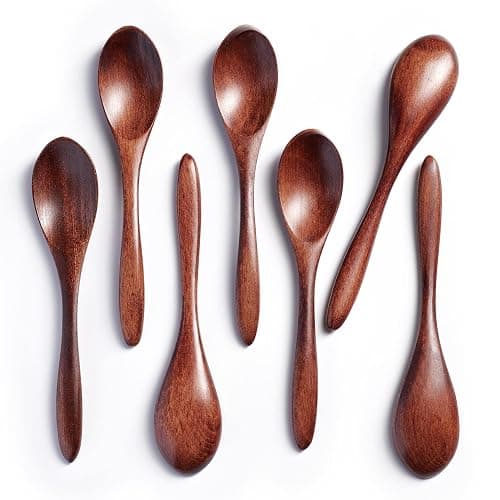 Hefild 7 PCS Small Wooden Spoons, 5.8 Inch Honey Spoons for Tea, Hardwood Wooden Honey Teaspoon for Coffee, Little Tiny Wood Spoons, Bamboo Table Spoon for stirring, Wooden Spoons for Utensils Set - Image 1