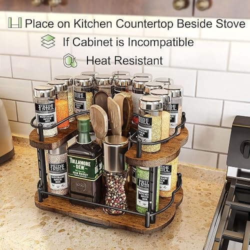 Lazy Susan Organizer Spice Rack - Spice Organization for Cabinet Height Adjustable Rotating Lazy Turntable, Pantry Kitchen Wood Revolving Seasoning Organizer (12 Inch) thumbnail 4