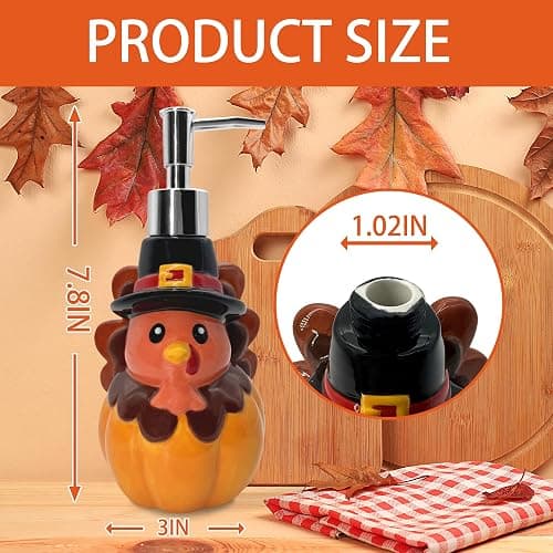 Thanksgiving Turkey Soap Dispenser, Thanksgiving Turkey Bathroom Decor Ceramic Soap Dispenser for Kitchen Countertop, Thanks Bathroom Decorations Refillable Hand Soap Dispenser with Pump Kitchen Decor thumbnail 2
