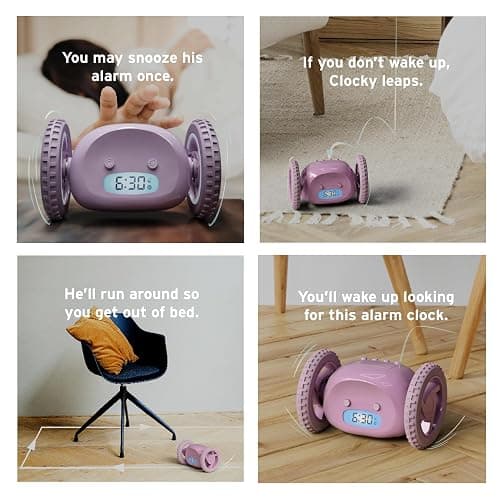 CLOCKY Extra Super Loud Alarm Clock for Heavy Sleepers Adults Kids Teens Bedroom, Move Jump Roll Run Away Easy to Set Smart Digital Alarm Clock Funny Gag Gift (Lavender) thumbnail 8