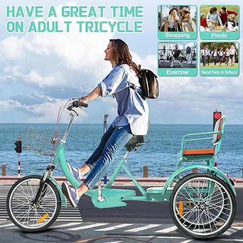 MOOITZ Adult Tricycle, 20 Inch 3-Wheel Bikes, Trike for Adults with Seat, Low Step-Through Cruiser Bike with Front and Rear Baskets, Adult Tricycles for Women, Seniors, Men thumbnail 7