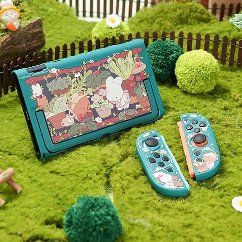 GeekShare Protective Shell Compatible with Switch 2, Kawaii Cartoon Dockable Case for Switch 2, Anti-Scratch and Shock-Absorption Design Cover Skin - Bunny Garden thumbnail 9