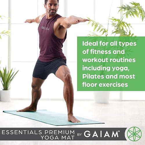 Gaiam Essentials 1/4" Thin (6mm) Yoga & Pilates, Fitness & Exercise Mat with Easy-Cinch Carrier Strap Cusion Support For Fitness and Gym Workouts thumbnail 6