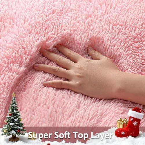 Ophanie Pink Rug for Bedroom Girls, Kids Fluffy Kawaii Fuzzy Furry Shag Area Rug, Cute Plush Soft Shaggy Bedside Indoor Floor 4x6 Carpet for Teen Nursery Dorm Home Room Decor Aesthetic thumbnail 2