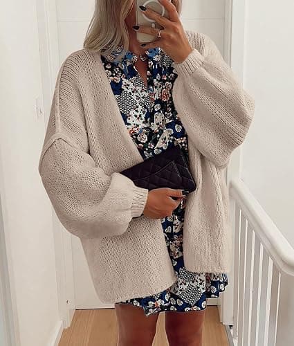 PRETTYGARDEN Womens Open Front Oversized Cardigan Sweaters | Soft Chunky Knit, Baggy Loose Fit, Long Lantern Sleeve Lightweight Sweater, Casual Daily Going Out, Fall Winter Outfits thumbnail 5