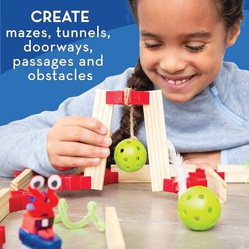 Mindware KEVA Maker Bot Maze, Stem Building Kit Gift for Kids, Includes Wooden Blocks, Motorized Bot, Balls, and More thumbnail 2