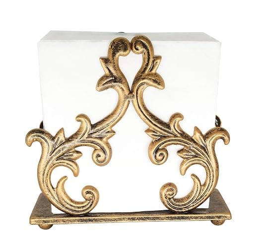 Owlgift Baroque Bronze Napkin Holder – Decorative Metal Tissue Rack for Tabletop, Mail, or Bill Organizer – 6 x 2 x 5.3 Inches, Rustic Finish for Home or Restaurant Use thumbnail 4