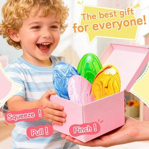 4Pack Easter Eggs Squishy Fidget Toys Squeeze Toys for Kids Girls Boys Colorful Marbled Squishy Balls Stress Balls Easter Egg Fillers Stress Relief Sensory Toys Anxiety Relief thumbnail 5