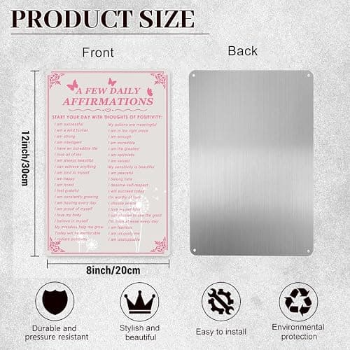 A Few Daily Affirmations Wall Art for Teen Girls - 12x8 Inch Metal Aluminum Sign, Motivational Wall Decor, Inspirational Gifts for Women, Pink Bedroom Decor thumbnail 3