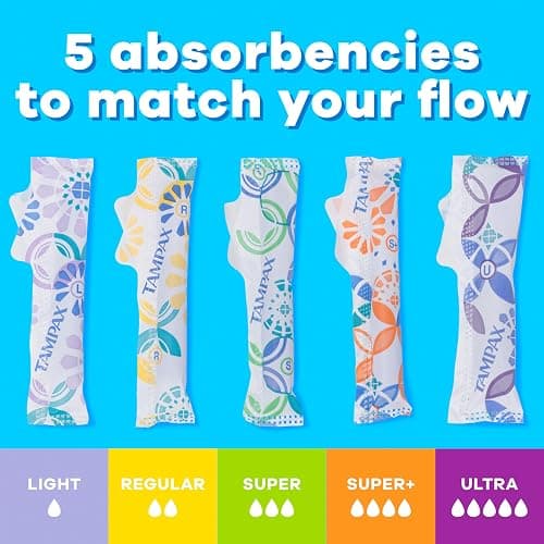 Tampax Pearl Tampons Tampons with Leak-Proof Braid, Lightweight/Regular/Super Absorbent, Unscented (Pack of 64) thumbnail 4