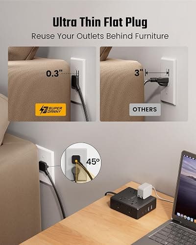 10Ft Extension Cord with Multiple Outlets, Flat Plug Power Strip Surge Protector with 10 Ft Long Cord, 8 Outlet 4 USB Ports (2 USB C), Multi Outlet Wall Plug for Office, College, Dorm Room Essentials thumbnail 6