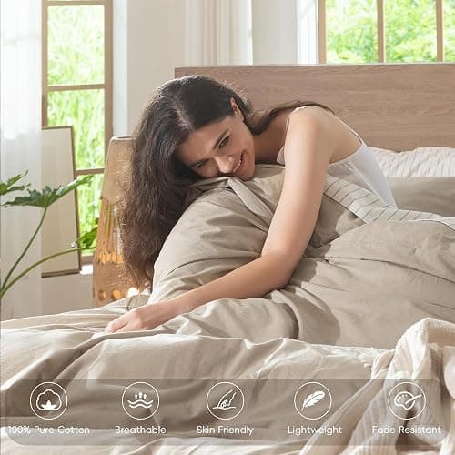 MooMee Duvet Cover Set 100% Washed Cotton Linen Like King | Relaxed Linen-like Texture. Soft, Breathable & Long-lasting Comfort. Lightweight. Hidden Zipper with 8 Interior Corner Ties thumbnail 4