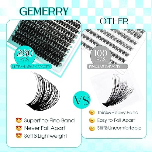 Lash Clusters Fluffy Cluster Lashes Extensions Thick 280pcs D Curl Eyelash Clusters DIY At Home Individual Lashes Extension by GEMERRY（80P-10-18mm) thumbnail 7