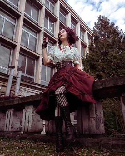 SCARLET DARKNESS Women's 2026 Summer Skirt Gothic Steampunk Skirt Renaissance High-Low Bustle Skirt thumbnail 9