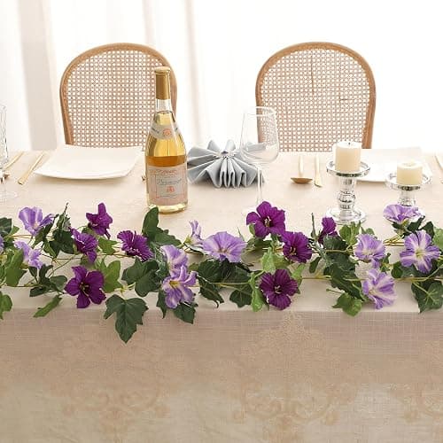 Floweroyal 6 Pack Artificial Flower Garlands 15.8FT Fake Morning Glory Vines Silk Flowers Hanging Garland Ivy for Wedding Arch Party Home Garden Wall Decor (Purple) thumbnail 6