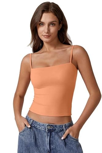 QINSEN Women's Double Lined Basic Tank Top Adjustable Spaghetti Straps Sleeveless Camisole Shirts thumbnail 2