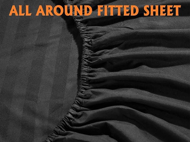 Elegant Comfort Best, Softest, Coziest 6-Piece Sheet Sets! - 1500 Premier Hotel Quality Luxurious Wrinkle Resistant 6-Piece Damask Stripe Bed Sheet Set, King Black thumbnail 4