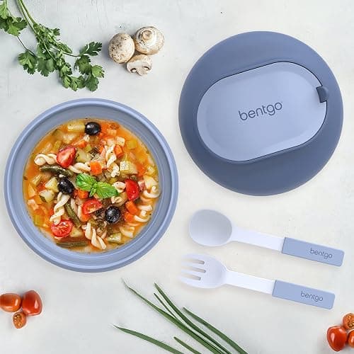 Bentgo Bowl - Insulated Leak-Resistant Bowl with Snack Compartment, Collapsible Utensils and Improved Easy-Grip Design for On-the-Go - Holds Soup, Rice, Cereal & More - BPA-Free, 21.2 oz (Slate) thumbnail 2