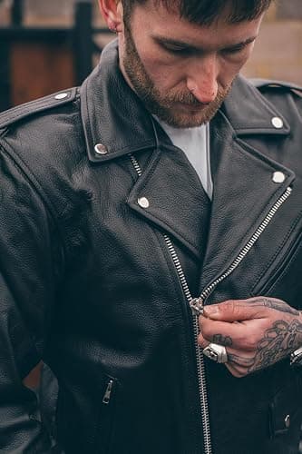 Texpeed Veste moto cuir homme homologué avec protections - Perfect Marlon Brando rétro Chopper blouson - Avec protection véritable biker CE armor (EN 1621-1) Noir - L thumbnail 2