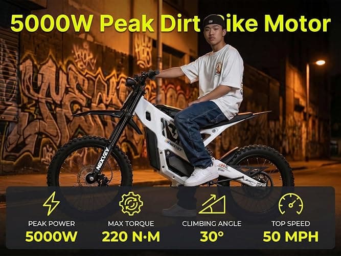 NEXVEY Flash PRO 5000W Adult Electric Dirt Bike 60V 27Ah E-Motorcycle | Off-Road Only, wheelie assist, Mid-Drive Motor, 55MPH top speed & 55-mile range,17/14" all-terrain tires for off-road riding thumbnail 3