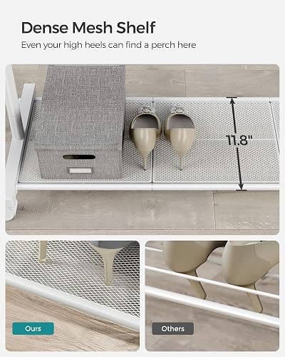 SONGMICS Clothes Rack with Wheels, 35.8 Inch Garment Rack, Clothing Rack for Hanging Clothes, with Dense Mesh Storage Shelf, 110 lb Load Capacity, 2 Brakes, Steel Frame, White UHSR025W01 thumbnail 6