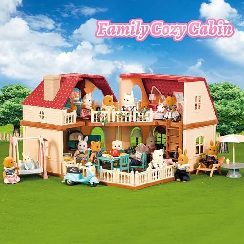 Family Cozy Cabin Doll House Playset, Dollhouse Furniture and Accessories,DIY Cottage Pretend Play Dollhouses, for Toddlers, Boys & Girls thumbnail 2