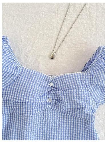 SOLY HUX Girl's Gingham Tops Y2K Cute Blouse Summer Sweetheart Neck Shirts Aesthetic Clothes thumbnail 4