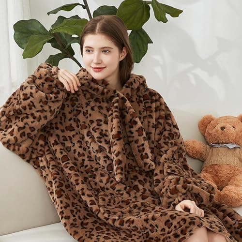 Softan Blanket Hoodie, Oversized Wearable Blanket for Adult Women and Men Gifts, Super Cozy Warm and Soft Hooded Blanket Sweatshirt, Brown Cheetah Print Faux Fur Blanket Sweatshirt with Large Pocket thumbnail 8