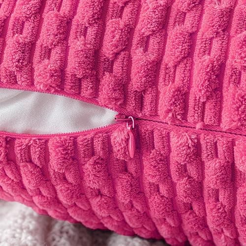 MIULEE Pack of 2 Decorative Throw Pillow Covers 18x18 Inch Soft Boho Striped Textured Corduroy Pillow Covers Modern Farmhouse Home Decor for Couch Bed Sofa Living Room Hot Pink thumbnail 3