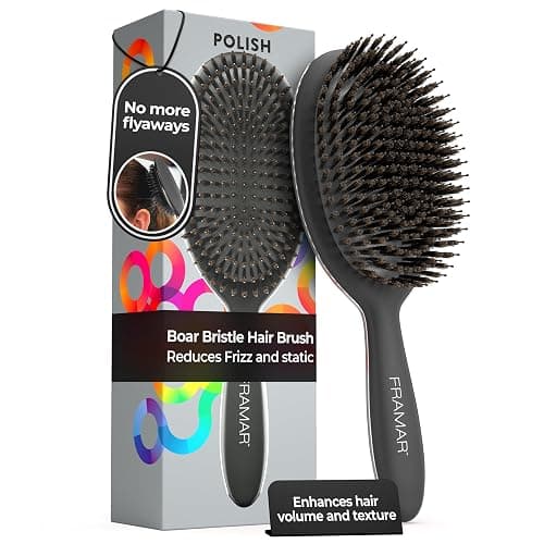 FRAMAR Soft Boar Bristle Hair Brush For Women – Boars Hair Brush For Women, Boar Brush For Fine Hair, Hairbrush For Fine Hair, Soft Bristle Brush For Slick Back, Volume and Shine - Black - Image 1