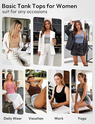 5 Pack Tank Tops for Women Scoop Neck Sleeveless Basic Undershirts | Soft Stretch Ribbed Fabric, Wide Straps, Fitted Layering Top, No Built-in Bra, Daily, Casual Going Out Wear, Summer Clothing thumbnail 4