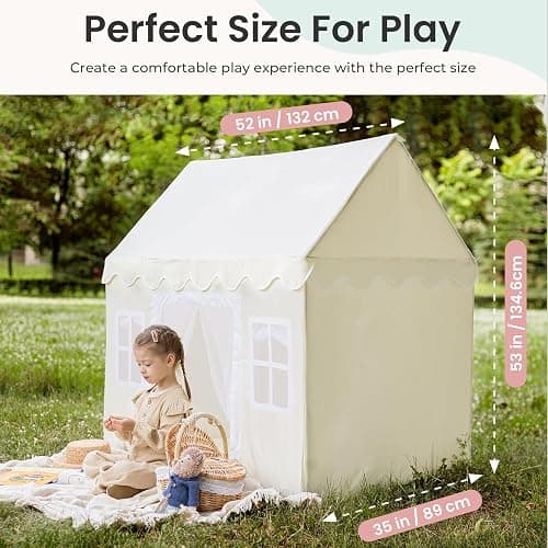 Tiny Land Play Tent with Padded Mat & LED Lights, Kids Tent, Playhouse for Kids, Indoor Bed Tent for Toddler, Toys for 3,4,5,6-Year-Old Girls, Neutral Color Play Room Furniture thumbnail 3