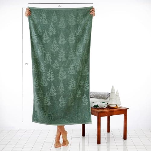SKL Home Fall/Christmas/Winter Wispy Trees Premium Cotton Blend Bath Towel, 500 GSM, Soft & Absorbent Jacquard, Sage thumbnail 3
