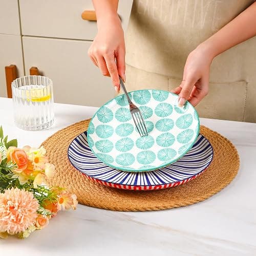 Selamica Ceramic Plates and Bowls Sets,24 Pieces Dinnerware Sets for 6,Scratch Resistant Dish Set for holiday gathering,Dishwasher & Microwave Safe, Assorted Colors thumbnail 6