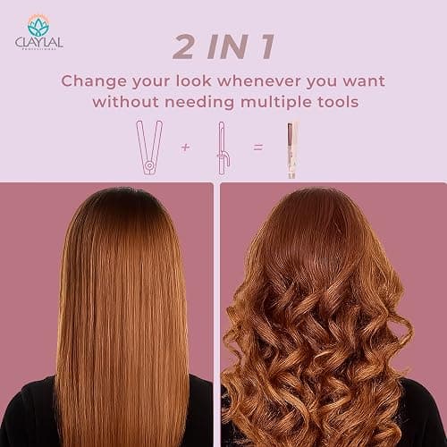 Hair Straightener and Curler 2 in 1 – Claylal Professional Flat Iron Styler with Negative Ions, 430°F Heat, 360° Airflow | Straighten & Curl Hair thumbnail 2