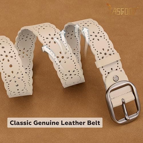 JASGOOD Women's Hollow Flower Genuine Leather Belt for Jeans Pants Wide Belt for Ladies thumbnail 4