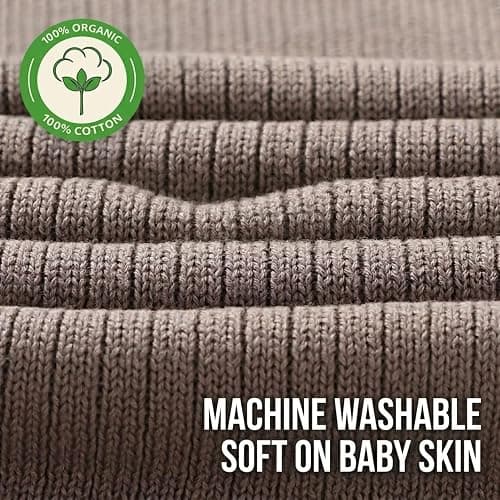 Huxie 100% Organic Cotton Knit Receiving Baby Blanket for Newborns - Soft, Breathable Blanket for Crib & Stroller - Nursery Gift (Mochachino) thumbnail 9