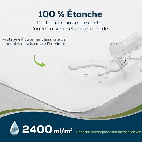 Sensalou Protège-Lit Imperméable Réutilisable 50x90 cm – Alèse Lavable Ultra Absorbante pour Incontinence, Bébé, Adulte, Senior – Protection Étanche 2400 ML/m² – Certifié Oeko-TEX & Dermatest 1 Pièce thumbnail 2