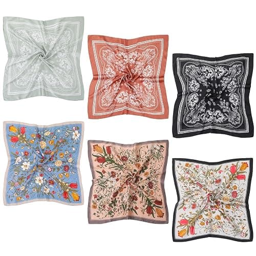 JATEBI 6 Pcs 27'' Square Head Scarves for Women Silk Like Lightweight Bandana Scarf with Paisley and Floral Patterns thumbnail 8
