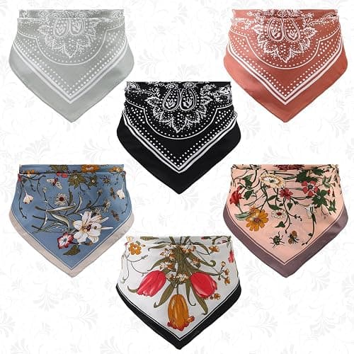 JATEBI 6 Pcs 27'' Square Head Scarves for Women Silk Like Lightweight Bandana Scarf with Paisley and Floral Patterns thumbnail 7