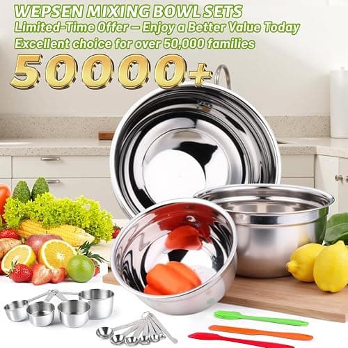 WEPSEN Mixing Bowls with Lid Set, 25PCS Kitchen Utensils Metal Bowl Stainless Steel Nesting Bowls, Measuring Cups and Spoons, Egg Whisk for Baking Prepping Cooking Serving Supplies thumbnail 2