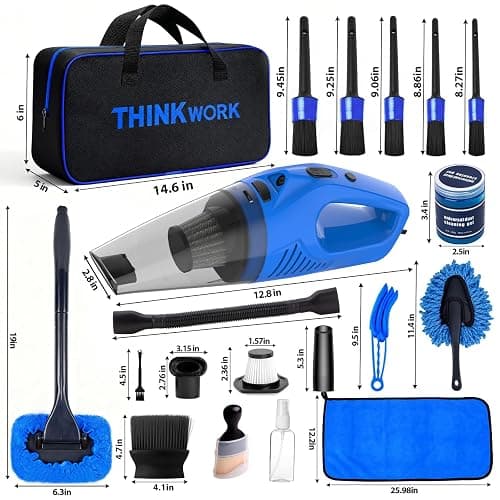 THINKWORK Car Cleaning Kit Car Detailing Kit,Car Cleaning Kit Interior Cleaner with High Power Blue Handheld Vacuum Cleaner,Brush Sets,Windshield Cleaner and Storage Bag,Car Accessories,Car Gift Set thumbnail 7