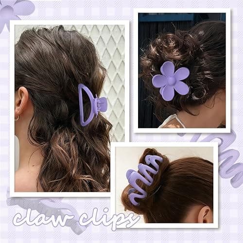 12 Pcs Claw Clips, Multi-Shapes Hair Clips for Women Girls, Non-Slip Large Jaw Claw Clips for Thick Thin Curly Hair Accessories (Purple) thumbnail 5