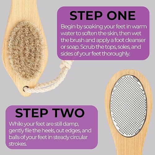 Dermasuri - 4 in 1 Exfoliating Foot Scrub Kit - Multi Purpose Foot Care - Natural Bamboo Pedicure Foot Spa Kit - Pumice Stone Callus Remover - Stainless Steel File, Sand Paper Surface, & Dry Brush thumbnail 3